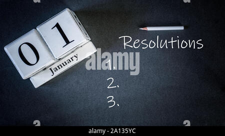 Il Calendario del 01 gennaio propositi per l'anno nuovo spazio copia checklist concetto di motivazione Foto Stock