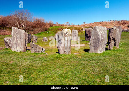 Drombeg stone circle, vicino Glandore, County Cork, Irlanda Foto Stock