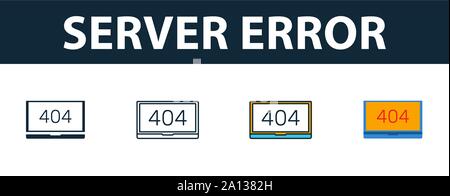 Errore del server icon set. Quattro simboli semplici in diversi stili dal web hosting raccolta di icone. Server Creative icone di errore riempito, contorno, colorati Illustrazione Vettoriale