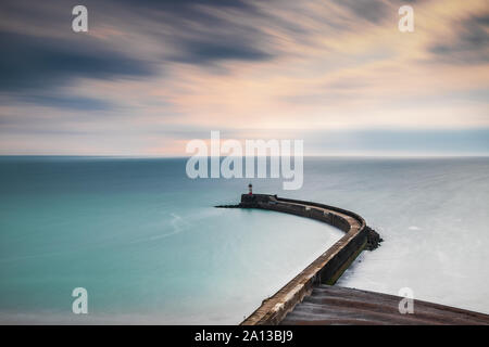 Vista da Fort Hill. Newhaven del Castello di natura locale riserva affacciato sul porto di Newhaven braccio. Foto Stock