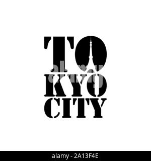Il Tokyo City caratteri tipografici con la torre di Tokyo in spazio negativo stile vettore di design Illustrazione Vettoriale