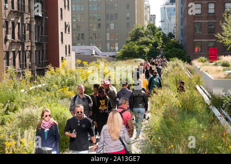 Visitatori godendo la linea alta Park, NYC Foto Stock