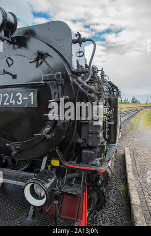 Brocken locomotiva a vapore nella catena montuosa di Harz, Germania Foto Stock
