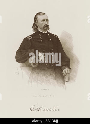 Storia militare di incisione generale George Armstrong Custer, circa 1865. Foto Stock