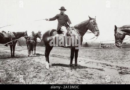 Presidente Theodore Roosevelt a cavallo. Foto Stock