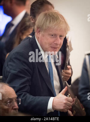 Il primo ministro Boris Johnson partecipa ad un evento di biodiversità presso la sede delle Nazioni Unite a New York, USA, ospitato dal World Wildlife Fund durante la 74a sessione dell'Assemblea generale delle Nazioni Unite.PA foto. Picture Data: lunedì 23 settembre, 2019. Vedere PA storia politica ONU. Foto di credito dovrebbe leggere: Stefan Rousseau/PA FILO Foto Stock