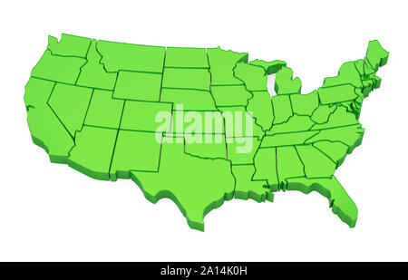 Verde negli Stati Uniti d America Map isolato Foto Stock