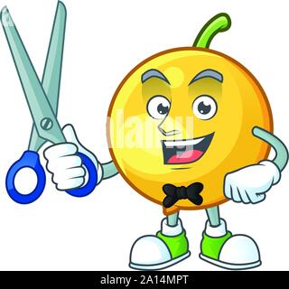 Barbiere mundu mascotte di frutta su sfondo bianco. Illustrazione Vettoriale