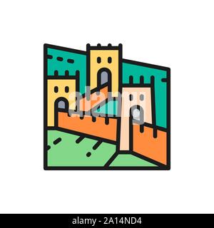 Vettore Grande Muraglia della Cina, landmark piatta linea colore icona. Illustrazione Vettoriale
