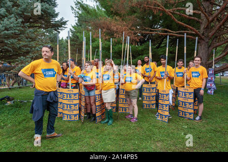 South Bend, Indiana sindaco e candidato presidenziale democratico Pete Buttigieg ha visitato la Polk County Steak RFI presso il parco di acquedotto di Des Moines, Foto Stock