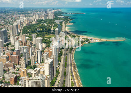 Chicago, Illinois, Stati Uniti d'America - Vista Città da John Hancock Center livello di osservazione Foto Stock