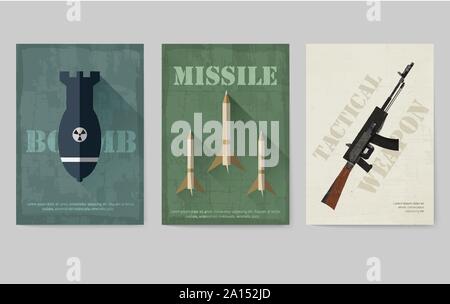 Carte di attrezzature militari carte. Modello di esercito di flyear, riviste, poster, prenota concetto. Le forze speciali elementi su grunge background. Illustrazioni di layout di pagine con la tipografia Illustrazione Vettoriale