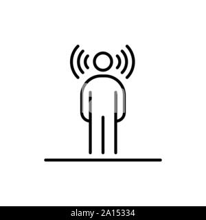 Wireless umana onde radio attorno alla testa la gente di affari icona linea semplice illustrazione piana. Illustrazione Vettoriale