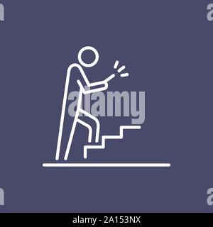 Uomo che utilizza smartphone su per le scale icona persone business icona linea semplice illustrazione piana. Illustrazione Vettoriale