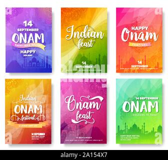 Linee morbide e colori piacevoli sottolineano l atmosfera di vacanza alla quale tutti sono invitati. Festival in India Onam colorata manifestazione che si tiene nel mese di settembre Illustrazione Vettoriale