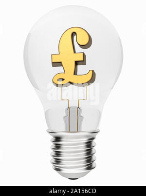 Lampadina con il simbolo della valuta inglese in sterline britanniche all'interno - concetto di costo dell'elettricità Foto Stock
