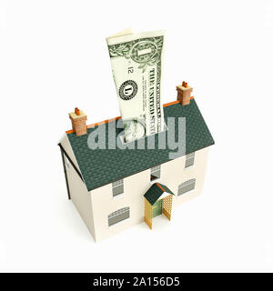 Soldi box casa con noi un dollaro banconota Foto Stock