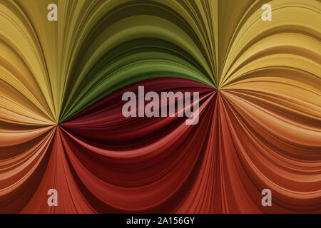 Rosso, arancione, giallo, verde orizzontale linee arrotondate con effetto sferica, astratto verde e Sfondo rosso, modello senza giunture Foto Stock