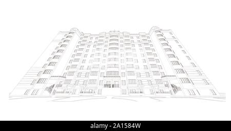 Edificio multipiano sezione, architettonici dettagliati disegno tecnico, vettore cianografia Illustrazione Vettoriale