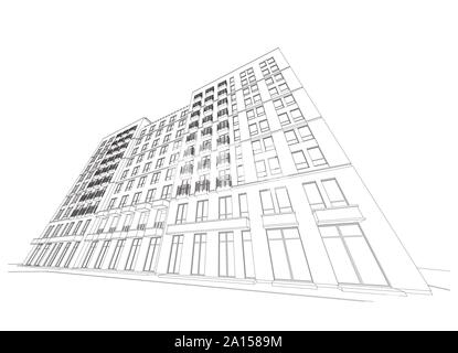 Edificio multipiano sezione, architettonici dettagliati disegno tecnico, vettore cianografia Illustrazione Vettoriale