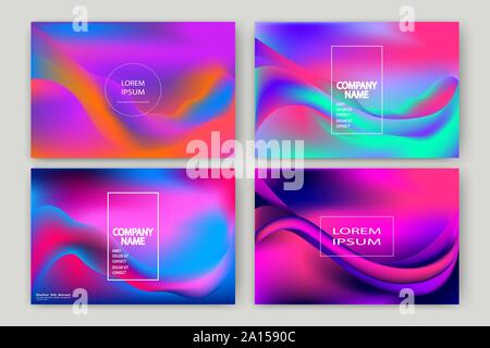 Forme di fluido. Liquido ondulate sullo sfondo. Al neon luminoso sfondo astratto concetto. Gradiente trendy design onde impostare vettore modello Layout Poster Magazine F Illustrazione Vettoriale