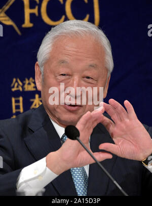 Martedì. 24Sep, 2019. Settembre 24, Tokyo, Giappone - Keun Ie Yuh, presidente della Sede Centrale, il Coreano Unione residenti in Giappone, parla a corrispondenti stranieri club del Giappone a Tokyo sulla corrente del Giappone - Corea del Sud le relazioni su Martedì, Settembre 24, 2019. Credito: Natsuki Sakai/AFLO/Alamy Live News Foto Stock