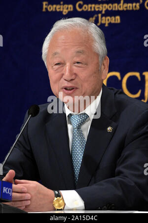Martedì. 24Sep, 2019. Settembre 24, Tokyo, Giappone - Keun Ie Yuh, presidente della Sede Centrale, il Coreano Unione residenti in Giappone, parla a corrispondenti stranieri club del Giappone a Tokyo sulla corrente del Giappone - Corea del Sud le relazioni su Martedì, Settembre 24, 2019. Credito: Natsuki Sakai/AFLO/Alamy Live News Foto Stock
