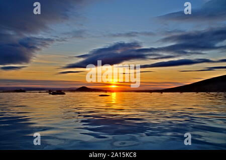 Sunset over Myvatn natura bagni, Islanda Foto Stock