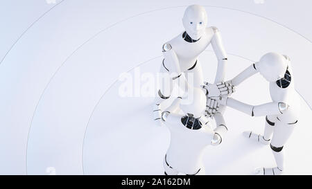 Per il rendering dei tre robot mani di impilamento Foto Stock