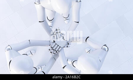 Per il rendering dei tre robot mani di impilamento Foto Stock