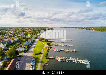 Vista aerea di Västervik rive vicino alla città vecchia, Västervik, Kalmar, Svezia Foto Stock