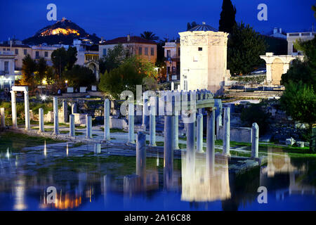 Acropoli di notte, Atene, Grecia Foto Stock
