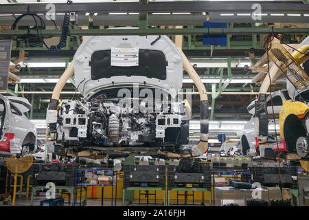 Linea di montaggio di produzione di civica e SUV vetture alla Honda fabbrica in Alliston, Ontario, Canada, America del Nord Foto Stock