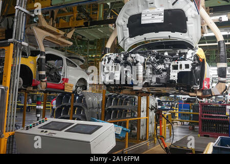 Linea di montaggio di produzione di civica e SUV vetture alla Honda fabbrica in Alliston, Ontario, Canada, America del Nord Foto Stock