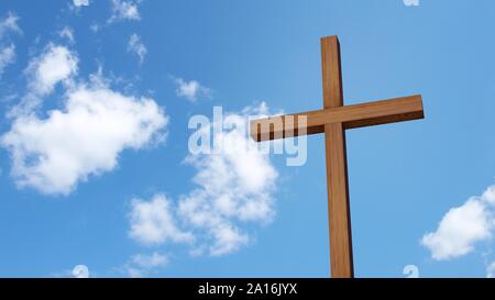 Croce di legno isolato sul cielo blu. Foto Stock