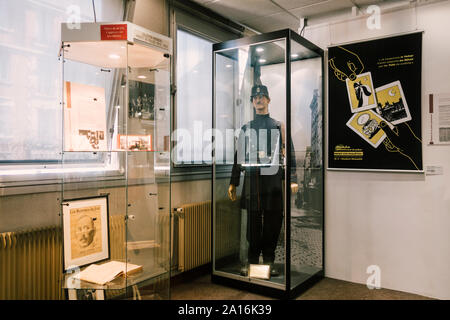 Parigi, Francia - Settembre 03, 2019:Esposizione in 'Musee de la Prefecture de Paris", (Museo della polizia) di Parigi, Francia. Foto Stock