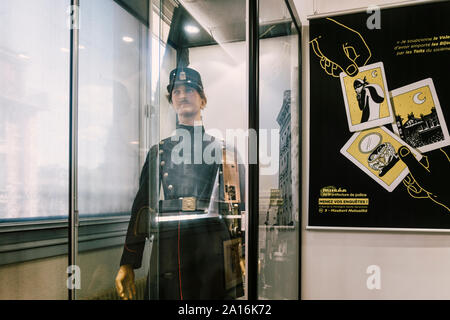 Parigi, Francia - Settembre 03, 2019:Esposizione in 'Musee de la Prefecture de Paris", (Museo della polizia) di Parigi, Francia. Foto Stock