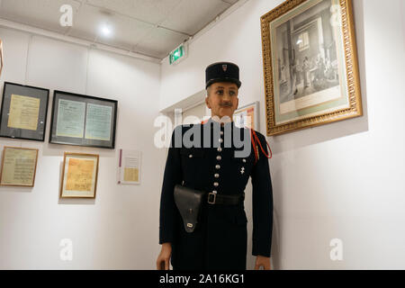 Parigi, Francia - Settembre 03, 2019:Esposizione in 'Musee de la Prefecture de Paris", (Museo della polizia) di Parigi, Francia. Foto Stock