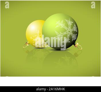 Sfere di Natale con i fiocchi di neve ornamenti su uno sfondo verde Illustrazione Vettoriale