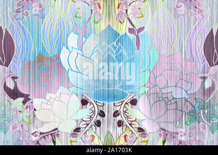 Pattern succulente blue graffiato sfondo modello vintage Foto Stock