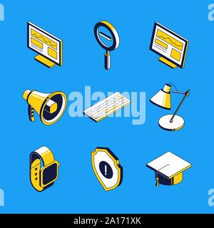 Business e istruzione - vettore isometrica Icone impostato Illustrazione Vettoriale