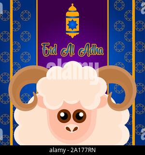 Eid al Adlha poster con una ram e lanterna - illustrazione vettoriale Illustrazione Vettoriale