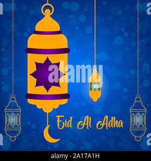 Eid al Adlha poster con lanterne - illustrazione vettoriale Illustrazione Vettoriale