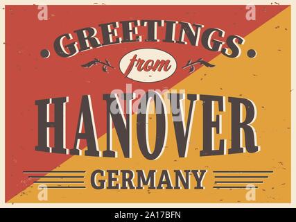 Retrò segno di stagno città tedesca di Hannover. Vettore di vintage segno di souvenir o cartoline Illustrazione Vettoriale
