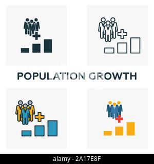 La crescita della popolazione icon set. Quattro elementi in diversi stili dalla raccolta di icone. Creative della crescita della popolazione icone riempito, contorno, colorata e piatto Illustrazione Vettoriale