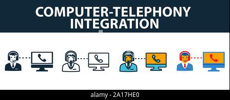 Computer-Telephony Integration icon set. Simbolo di Premium in stili diversi dal servizio clienti raccolta di icone. Illustrazione Vettoriale
