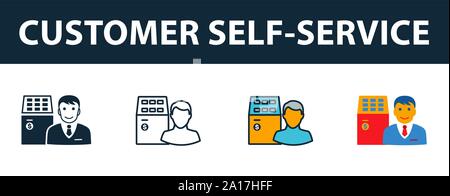 Self-service clienti icon set. Simbolo di Premium in stili diversi dal servizio clienti raccolta di icone. Creative customer self-service riempito icona Illustrazione Vettoriale
