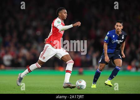 Londra, Inghilterra settembre 24th Joe Willock (28) dell'Arsenal durante il Carabao Cup match tra Arsenal e Nottingham Forest presso l'Emirates Stadium, Londra martedi 24 settembre 2019. (Credit: Jon Hobley | MI News) La fotografia può essere utilizzata solo per il giornale e/o rivista scopi editoriali, è richiesta una licenza per uso commerciale Credito: MI News & Sport /Alamy Live News Foto Stock
