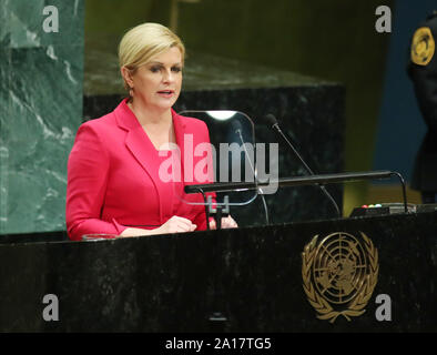 New York, Stati Uniti. 24Sep, 2019. Il presidente della Croazia Kolinda Grabar-Kitarovic risolve l Assemblea Generale presso la sede delle Nazioni Unite a New York City il Martedì, Settembre 24, 2019. Foto di Monika Graff/UPI Credito: UPI/Alamy Live News Foto Stock