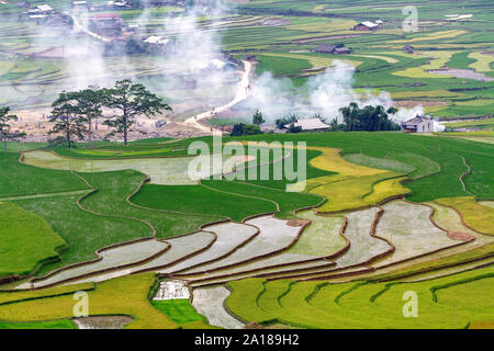 I campi di riso in um Cang area Chai, Yen Bai provincia, nella parte nord-occidentale del Vietnam. Foto Stock